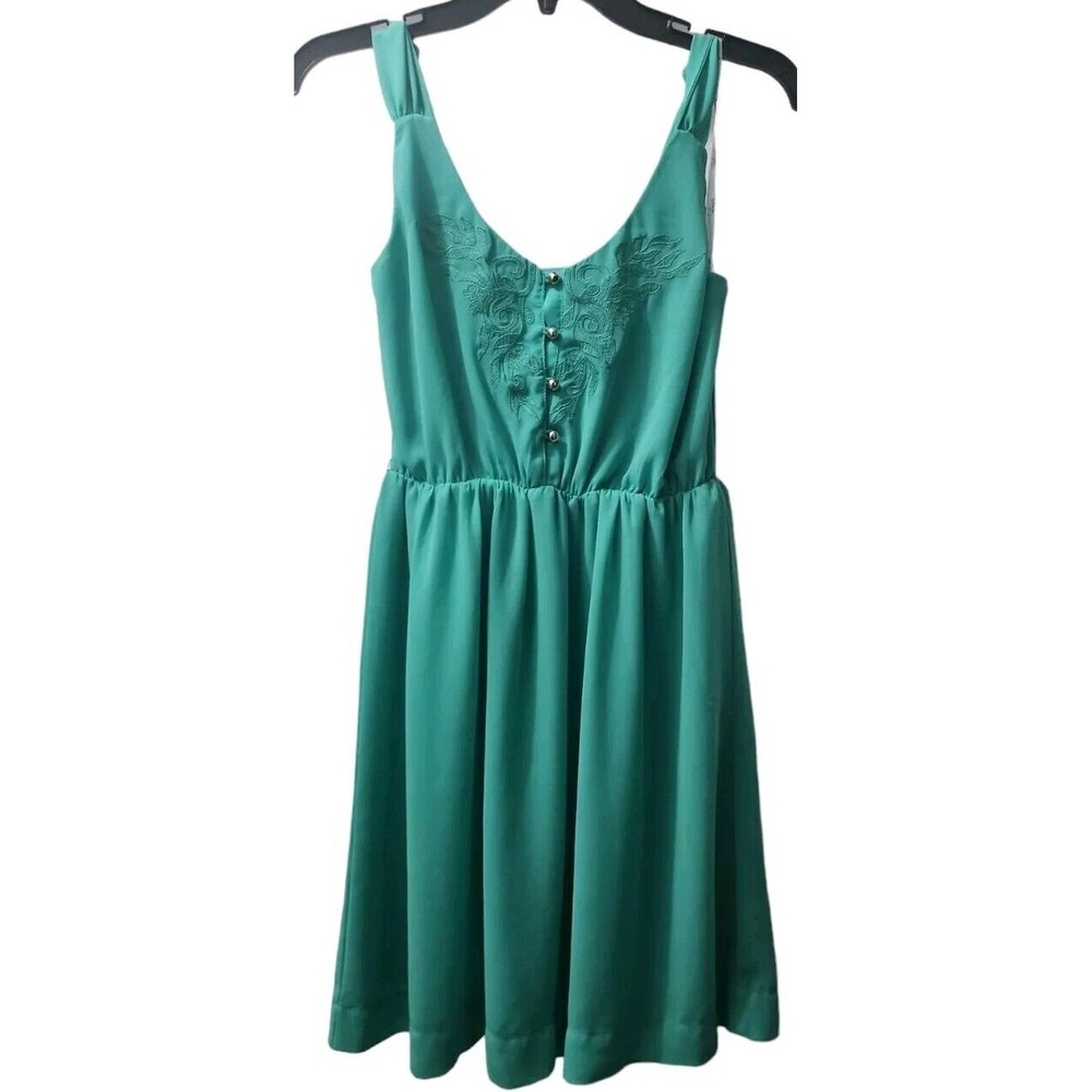 Papaya Green Dress Sleeveless Embroidered Casual Summer Dress Size S